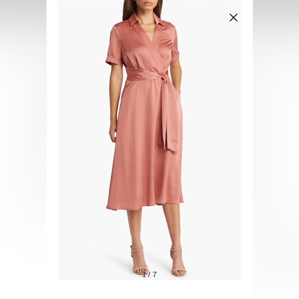 Tahari Coral Wrap-Front Midi Dress - Picture 2 of 11